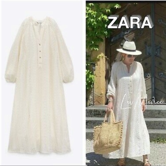 ZARA MAXI EMBROIDERERED DRESS CREAM XS - Picture 13 of 14